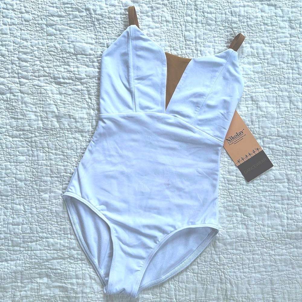 NWT Nikolai Charlotte leotard, White. Size XXS
